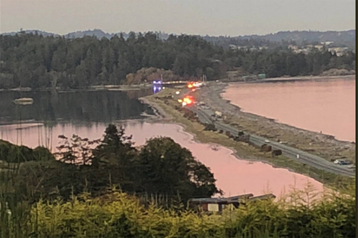 A Twitter photo from Melanie Lee N shows an accident near Esquimalt Lagoon at approximately 7p.m. Thursday. Twitter