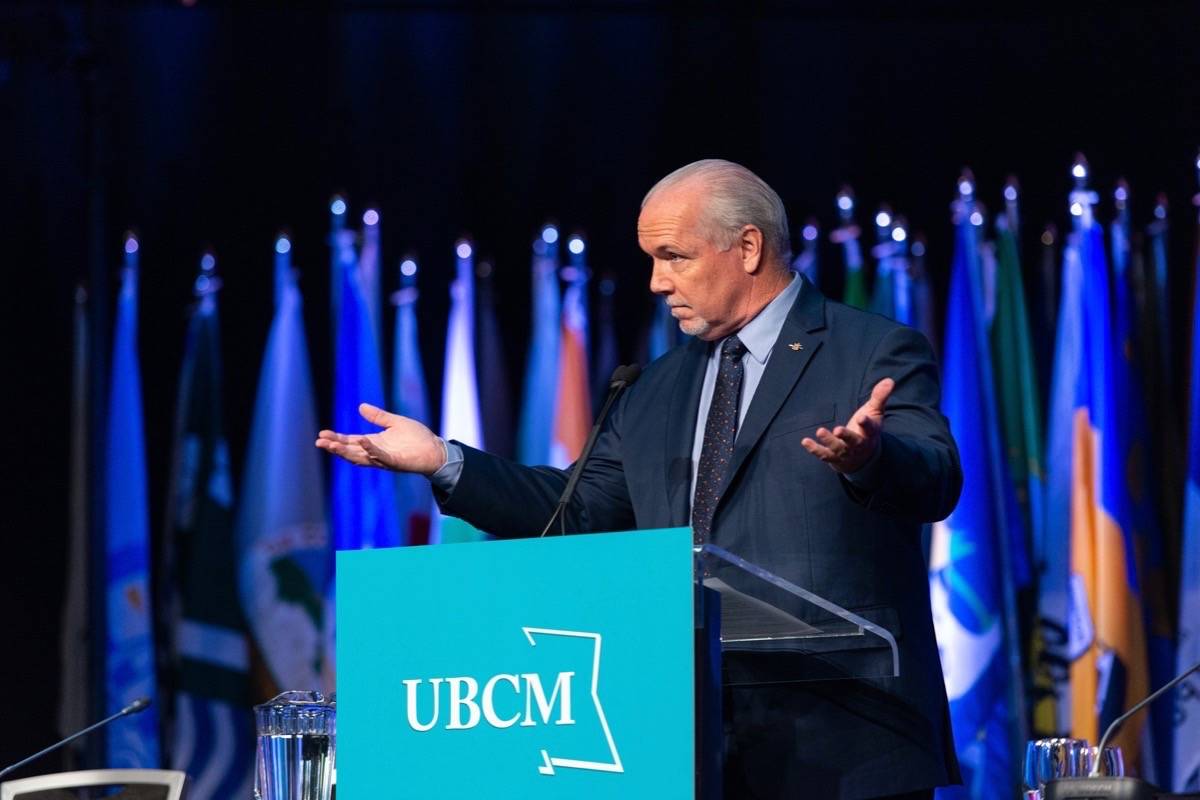 B.C. Premier John Horgan speaks to local politicians at the Union of B.C. Municipalities convention in Whistler, Sept. 14, 2018. (UBCM)