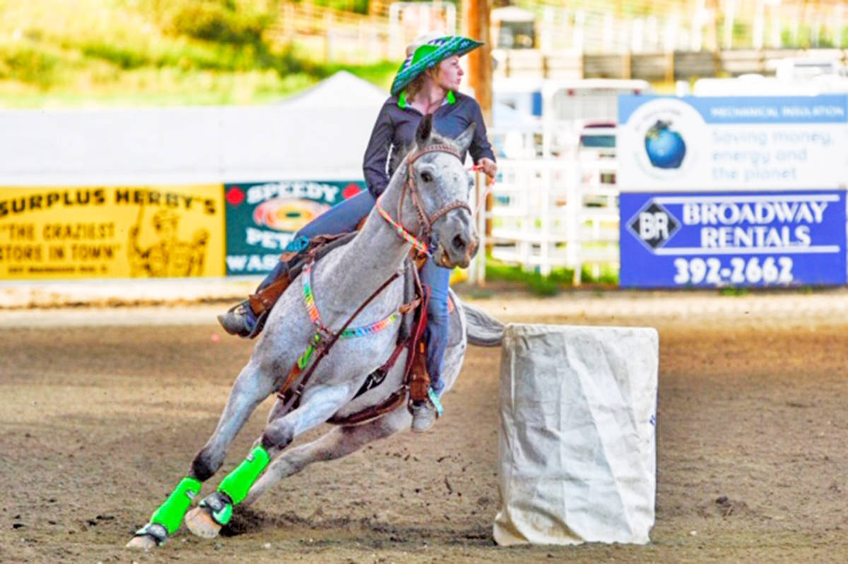 Kayla Bendickson barrel races on Curly at the Williams Lake Stampede Grounds. Candice Camille photo