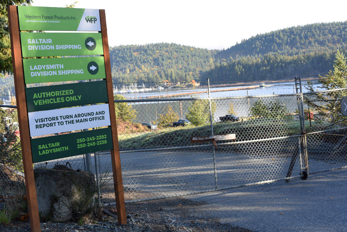 The gates have been closed at the Western Forest Products Ladysmith sawmill division since Sept. 21 due to a log shortage caused by the summer wildfires. (Mike Gregory Photo)