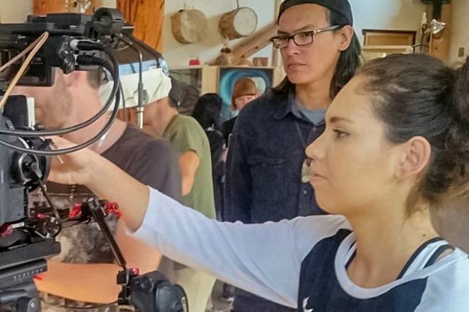 Storyhive has created an Indigenous Storyteller Platform to help fund filmmakers like these, working with the Of the Land Collective. Photo courtesy Tracey Kim Bonneau
