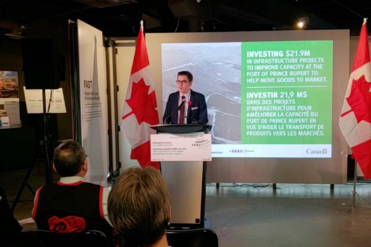 Terry Beech, the Parliamentary Secretary to the Minister of Transport travelled to Prince Rupert to make the investment announcement at the Port Interpretive Centre. (Matthew Allen / The Northern View)