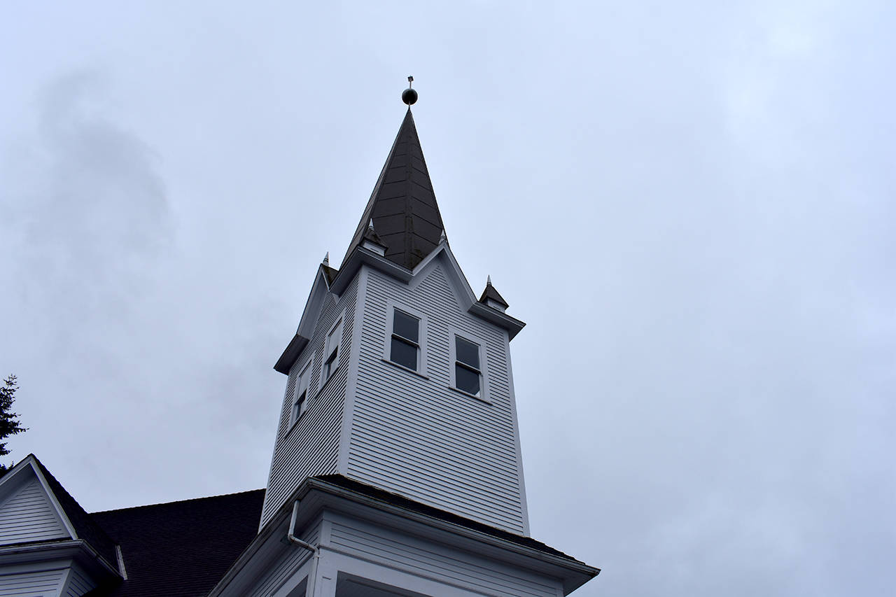 In the tower of North Delta’s Trinity Lutheran Church, the broken bell sits silently. (Grace Kennedy photo)