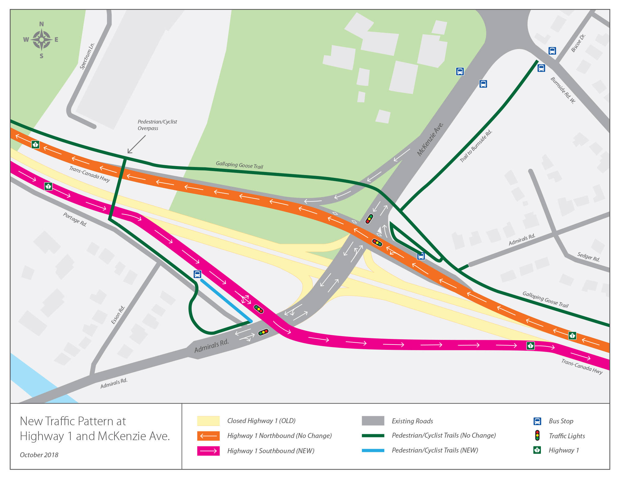 With a realignment done last week as part of the McKenzie interchange project, the overall intersection is now roughly 60 metres larger and requires more time for vehicles to clear the intersection. (Map courtesy of the Ministry of Transportation and Infrastructure)