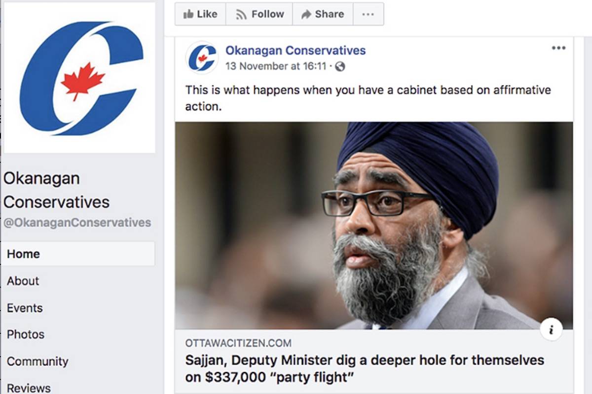Offensive Facebook post by Okanagan Conservative riding sparks outrage