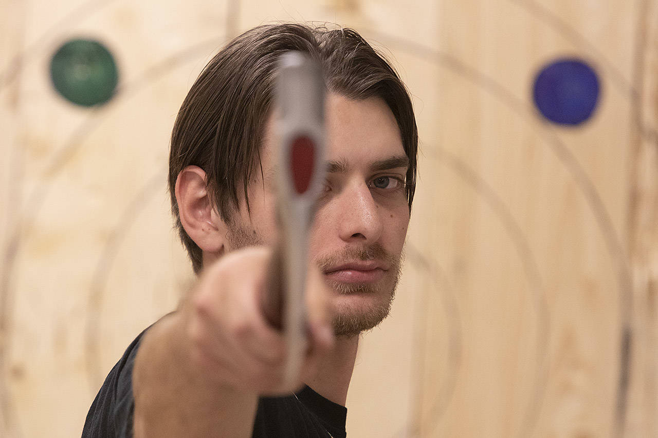 “Bullseye” Boz, also known as Ben Bosworth has won the Axe & Grind’s axe throwing league twice, earning him a spot in the World Axe Throwing League Championships in Chicago Dec. 15. (Arnold Lim/Black Press)