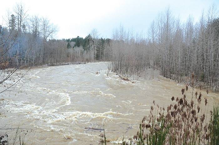 The Somass River is swollen by rain in this November 2017 file photo. The River Forecast Centre has issued a high streamflow advisory for rivers across Vancouver Island.