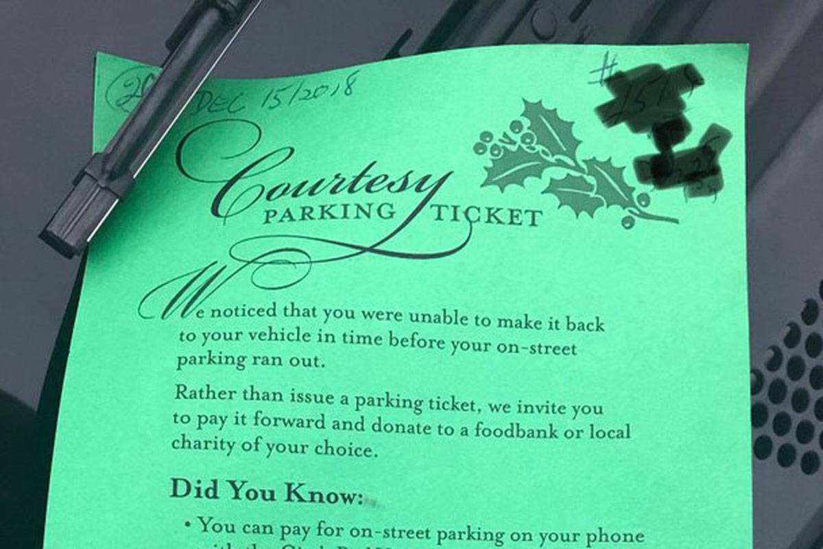 A courtesy parking ticket issued by the City of Victoria on Dec. 15. (Reddit photo by Stoivek)