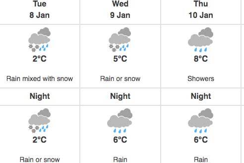 Snow, mixed with rain, is predicted to fall in the Parksville Qualicum Beach region starting Jan. 8 in the early afternoon. - Environment Canada