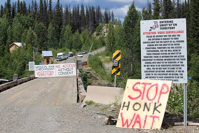 Unist’ot’en barrier on Morice River in 2016. (Catherine Matheson photo)