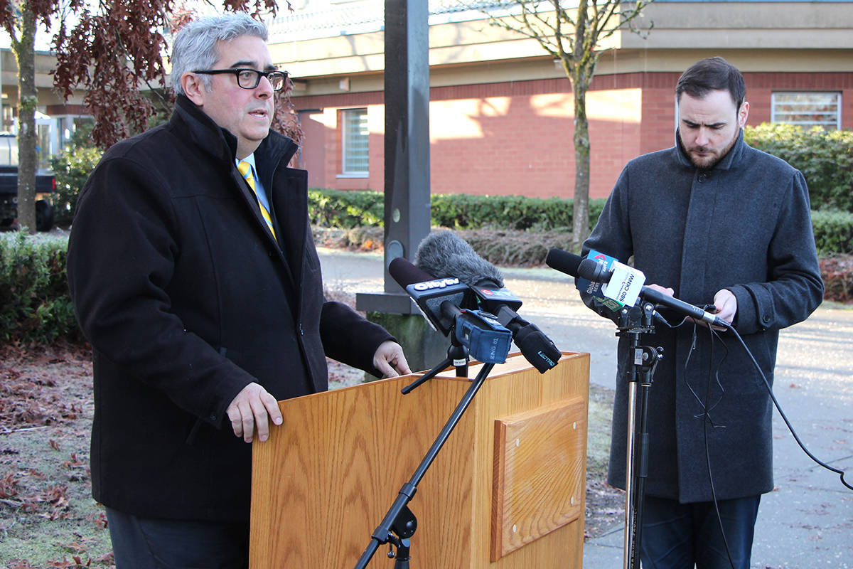 Dave Teixeira, spokesperson for Letisha Reimer’s family, addresses the media in Coquitlam on Tuesday morning following a BC Review Board hearing for Gabriel Klein. (Vikki Hopes/Black Press)                                Dave Teixeira, spokesperson for Letisha Reimer’s family, addresses the media in Coquitlam on Tuesday morning following a BC Review Board hearing for Gabriel Klein. (Vikki Hopes/Black Press)