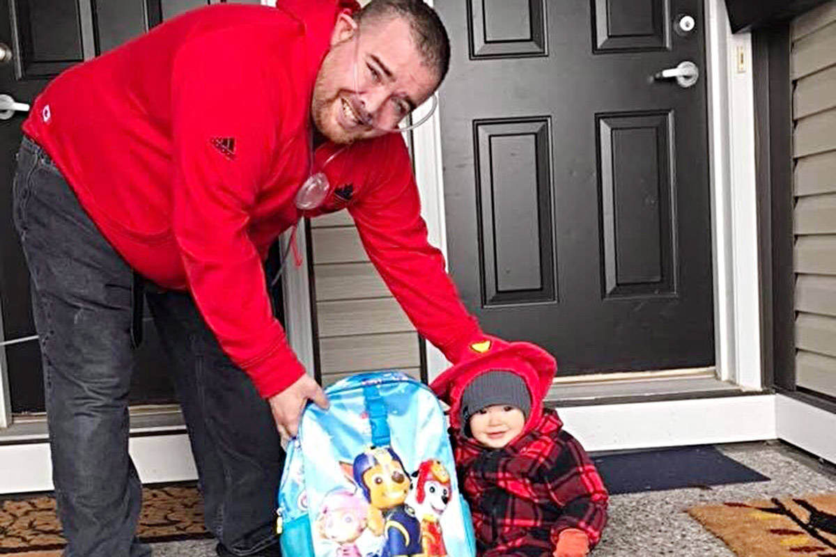 Jonathan Adam Oldroyd of Ottawa, pictured here with his 14-month-old child, is waiting for a double lung transplant. His sister, Campbell River resident Erin Stone, has launched a fundraiser to support the family. Photo courtesy Erin Stone