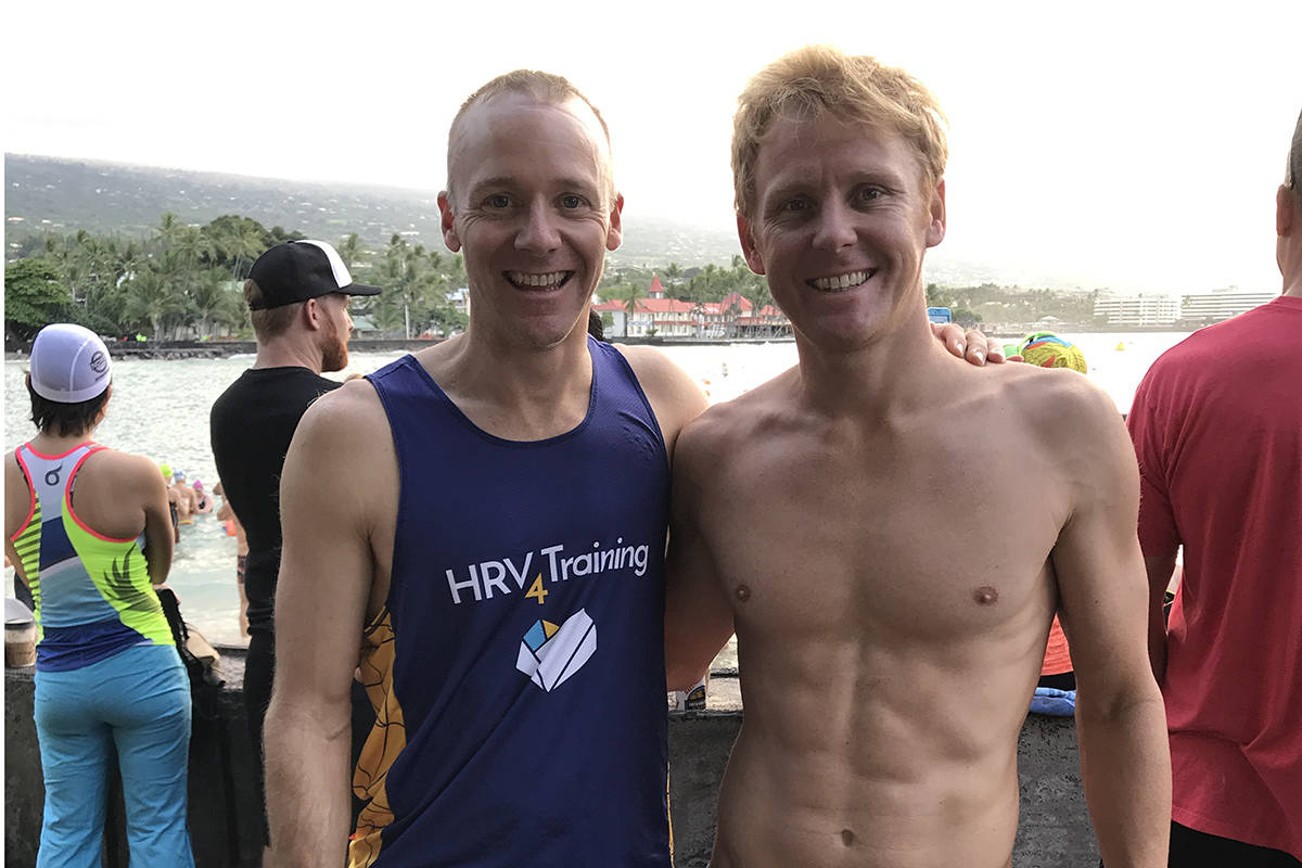Paul Laursen coaches professional athletes around the world, such as triathlete Kyle Buckingham in South Africa. This is Buckingham (right) at the Ironman World Champions. (Submitted)