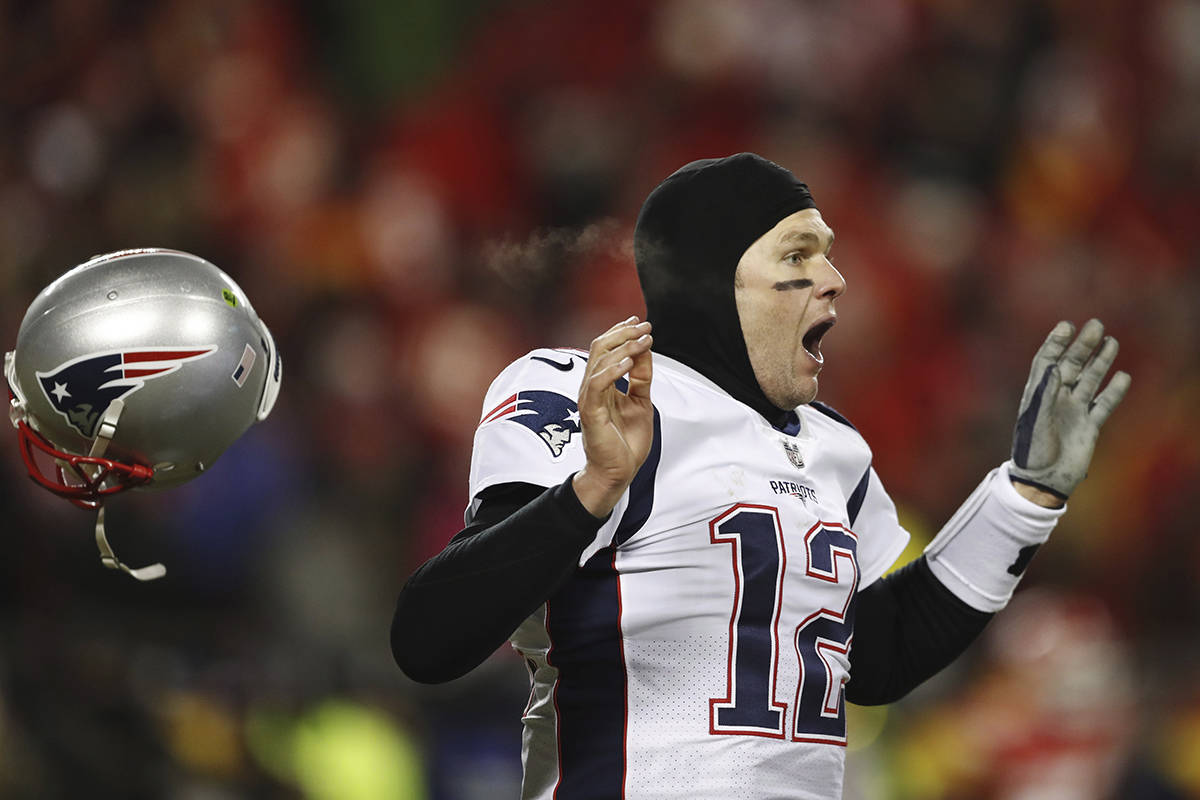 New England Patriots quarterback Tom Brady celebrates after defeating the Kansas City Chiefs in the AFC Championship NFL football game, Sunday, Jan. 20, 2019, in Kansas City, Mo. (AP Photo/Jeff Roberson)