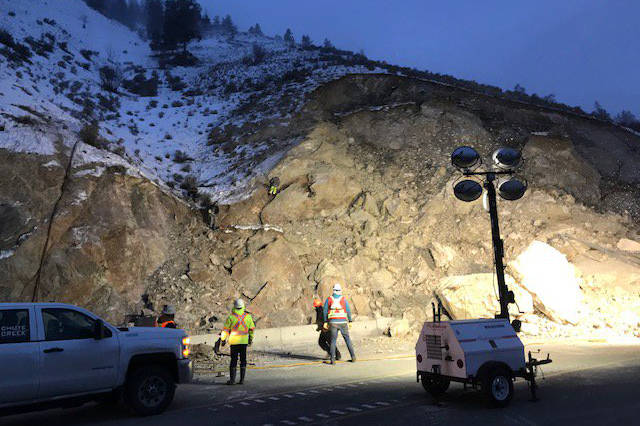 A rock slide north of Summerland has resulted in a road closure, a detour is now in place photo: MoTI Okanagan Shuswap Twitter
