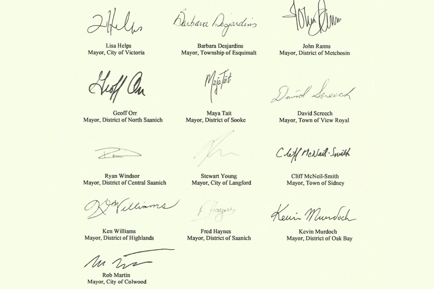 All 13 mayors within the CRD are asking the Province to commit funding in the February budget for the section of the E&N rail line between Langford and Victoria as well as for completion of bus rapid transit lanes to the West Shore. (City of Victoria)