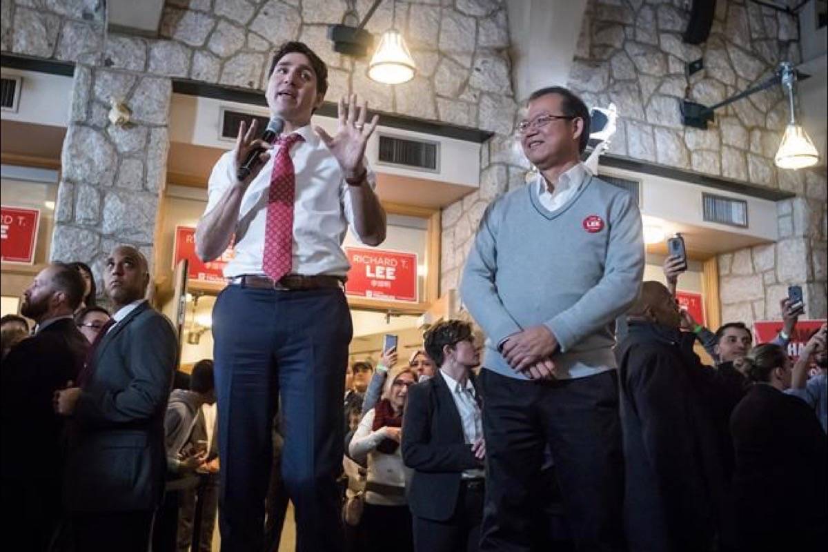 Prime Minister Justin Trudeau, left, campaigns with Richard T. Lee, the Liberal candidate in the Burnaby South byelection, in Burnaby, B.C., on Sunday February 10, 2019. Federal byelections will be held on Feb. 25 in three vacant ridings - Burnaby South, where NDP Leader Jagmeet Singh is hoping to win a seat in the House of Commons, the Ontario riding of York-Simcoe and Montreal’s Outremont. (Darryl Dyck/The Canadian Press)