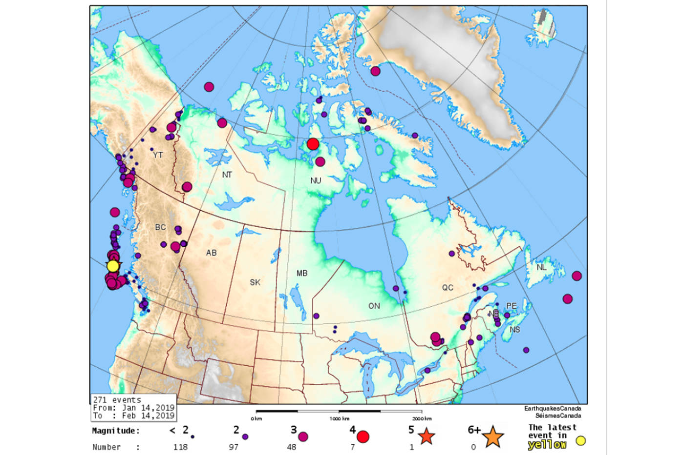 Natural Resources Canada is calling a dozen earthquakes occurring northwest of Port Hardy over the last few days an ‘earthquake swarm’. (Earthquakes Canada photo)