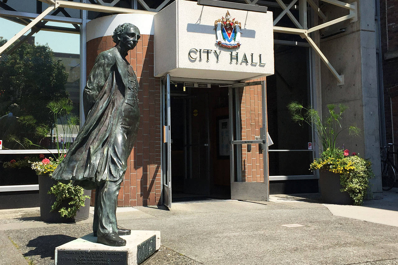 There was considerable public outcry after the Sir John A. MacDonald statue was removed from the front of Victoria’s City Hall in August 2018. (Nicole Crescenzi/News staff)