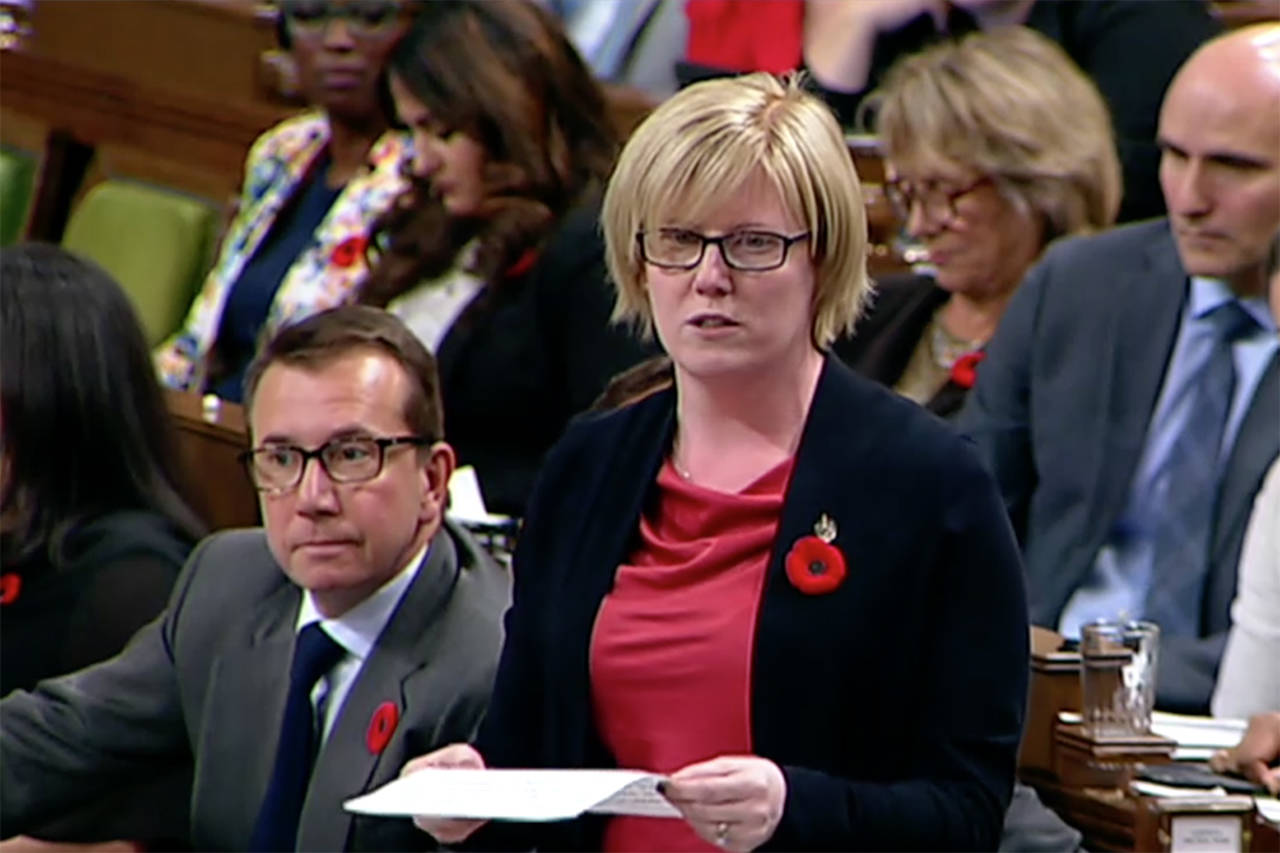 Delta MP and Minister of Public Services and Procurement and Accessibility Carla Qualtrough speaks in the House of Commons. (CPAC screenshot)