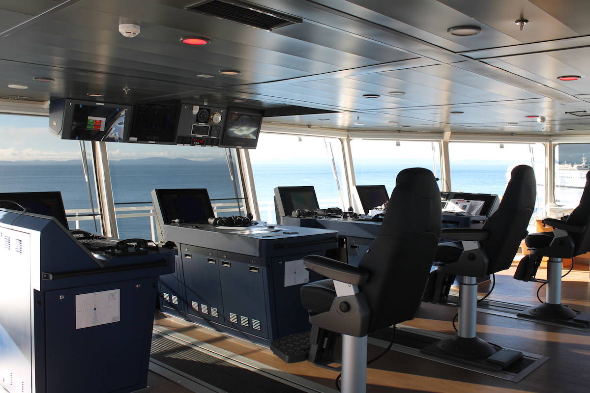 A view from the bridge of the Salish Orca ferry. There is a lookout permanently on duty to watch for whales. (BC Ferries)