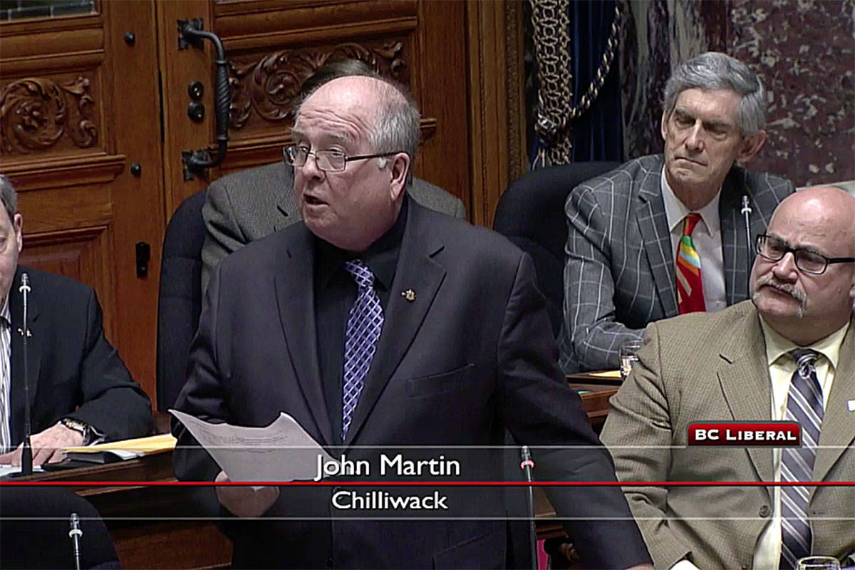 Chilliwack MLA John Martin raised the subject of the controversial homeless patient taxi transfer from Surrey to Chilliwack in the B.C. Legislature Thursday.