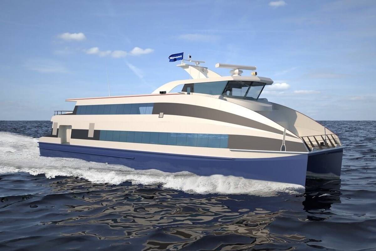 A Damen Fast Ferry 3209. B.C. Ferries is considering buying five of the vessels. (Courtesy of Damen)