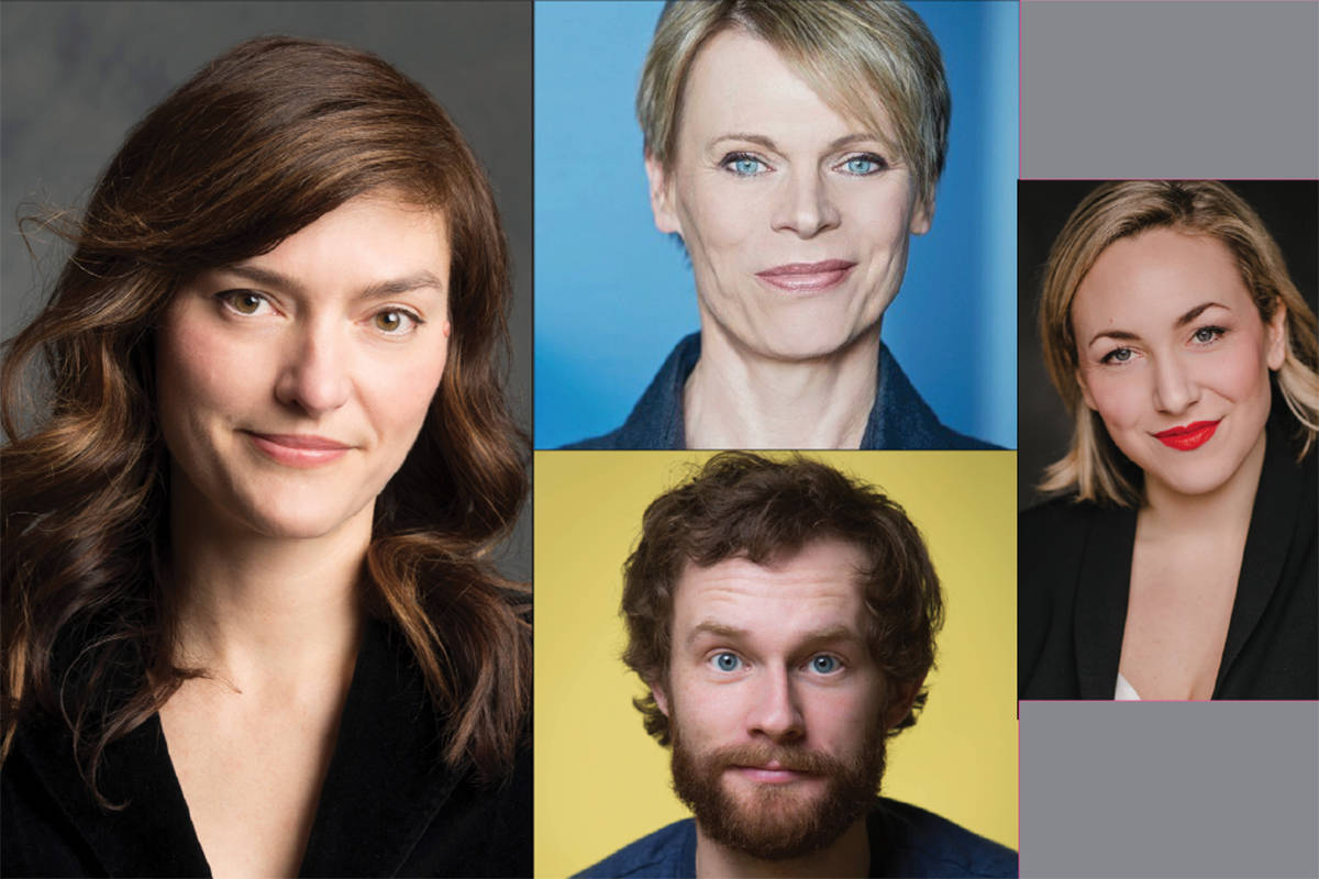 Director Anita Rochon, left is directing the Belfry Theatre’s upcoming production of 4000 Miles by Amy Herzog. The lead roles are played by Brenda Robins (grandmother), centre top, and Nathan Howe (Leo), while Lucy McNulty plays Bec. Photos courtesy Belfry Theatre
