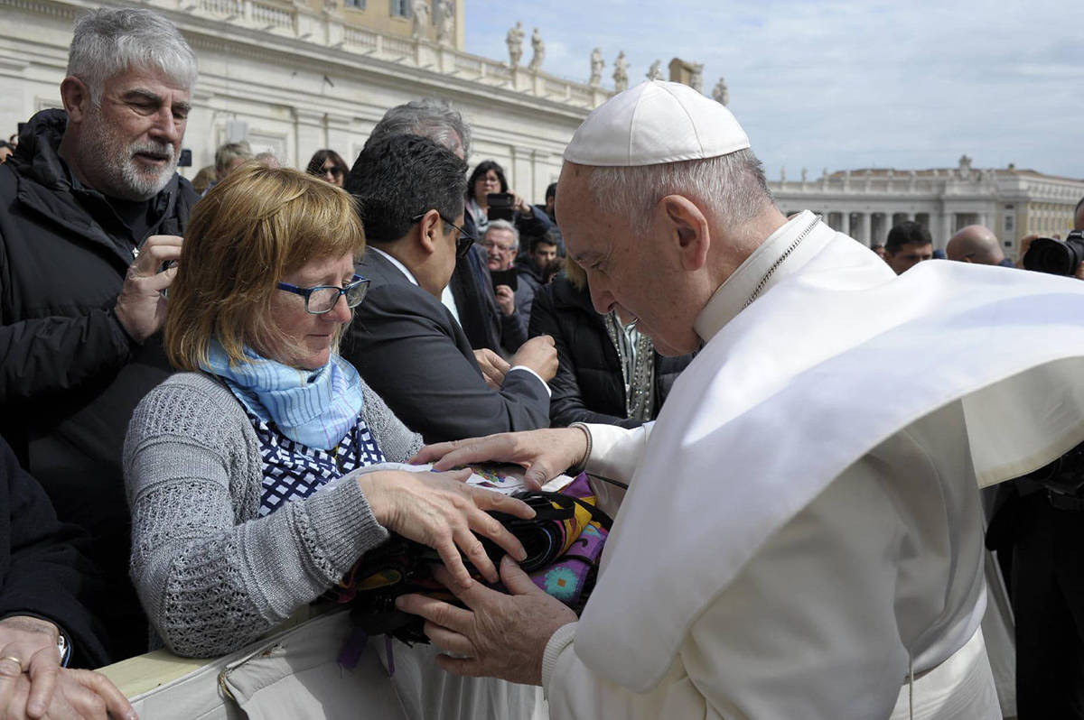 On March 20, Judith Conway and her overdose awareness display were blessed by Pope Francis. The display is made up of flags and ribbons honouring those who have died of overdoses and those currently struggling with addiction. Photo courtesy of Judith Conway