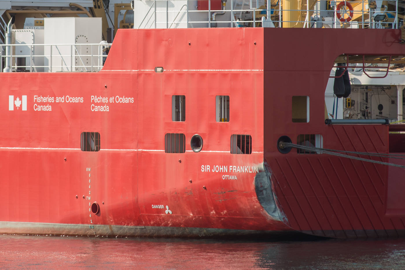 While the back corner of the Sir John Franklin vessel was visibly crunched, a spokesperson for Seaspan could not be immediately reached to confirm an estimate on the damage. (Keri Coles/News staff)