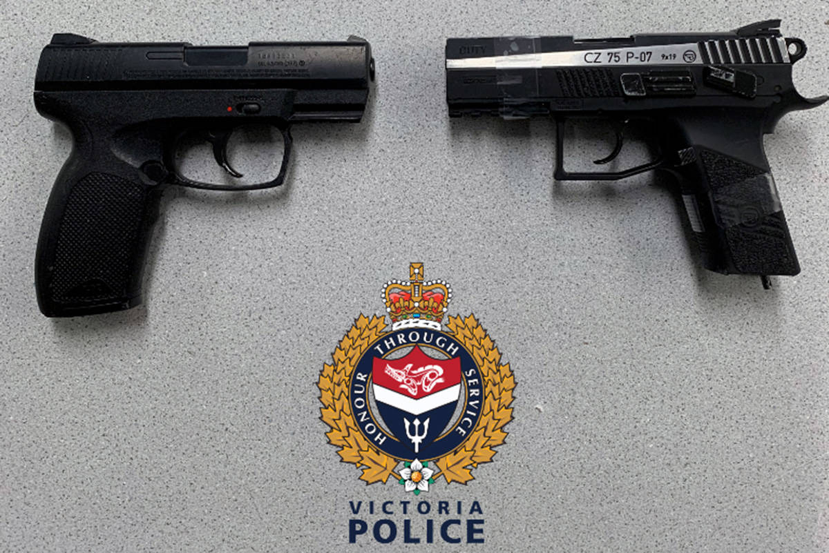 Victora Police had a busy Saturday responding to four separate calls involving firearms in under five hours. They are not recommending charges in any of the incidents, but warn the public not to carry replica guns, as officers will treat them like real weapons. (Courtesy of VicPD)