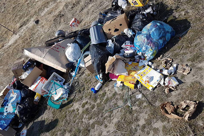 Illegally dumped garbage on Penticton Indian Band lands left sometime overnight last Saturday. (Submitted photo - Western News)