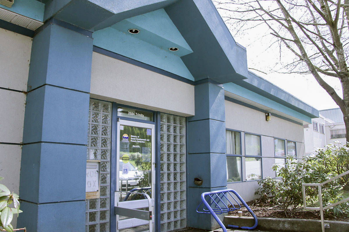 The Abbotsford branch of the B.C. Ministry of Social Development and Poverty Reduction formerly had a policy of only letting a few people wait in its waiting room, even with many vacant chairs in the room. That left the remainder waiting outside, often in rain or snow.                                Dustin Godfrey/Abbotsford News