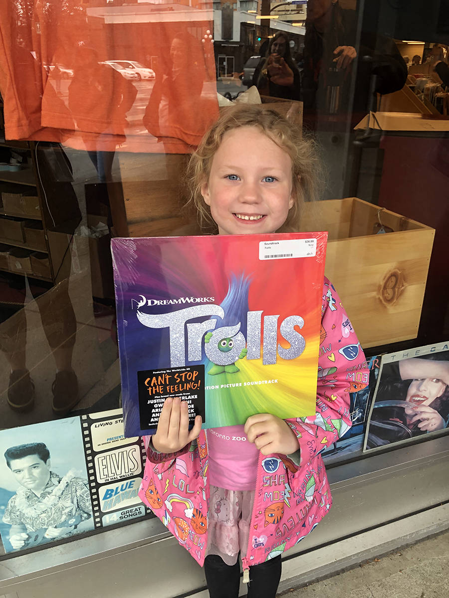Jude ‘not my first record’ Hardy, 6, is thrilled with the latest addition to her collection. (Photo courtesy Jude’s mom)