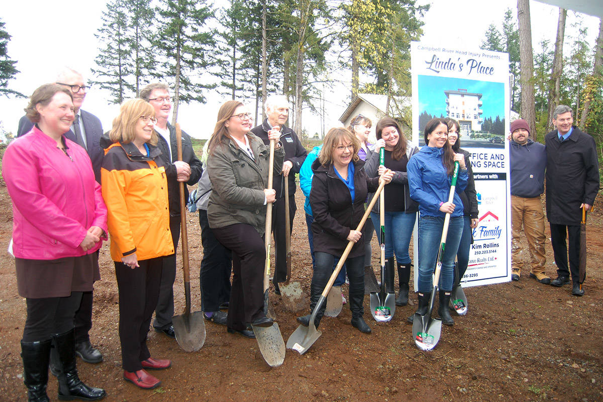 Dignitaries joined staff from the Head Injury Support Society to break ground in Campbell River on April 15, 2019 for a new housing project that includes affordable units for people who have suffered a brain injury. Photo by David Gordon Koch/Campbell River Mirror