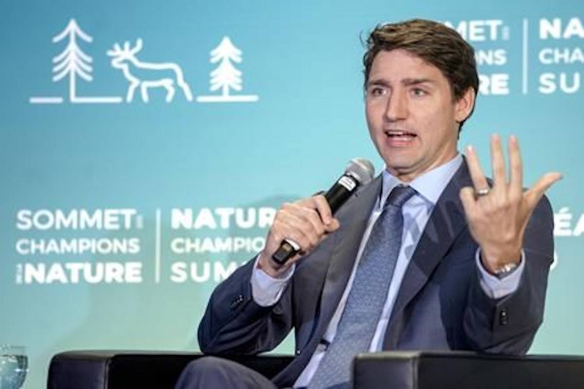 Prime Minister Justin Trudeau participates in a discussion at the Nature Champions Summit in Montreal on Thursday, April 25, 2019. THE CANADIAN PRESS/Paul Chiasson