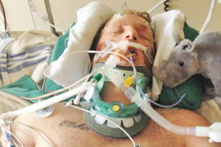 Ryan Jones in intensive care at Vancouver General Hospital shortly after a collision in Fort St. John May 20, 2016 left him for all intents and purposes dead. (Submitted photo)