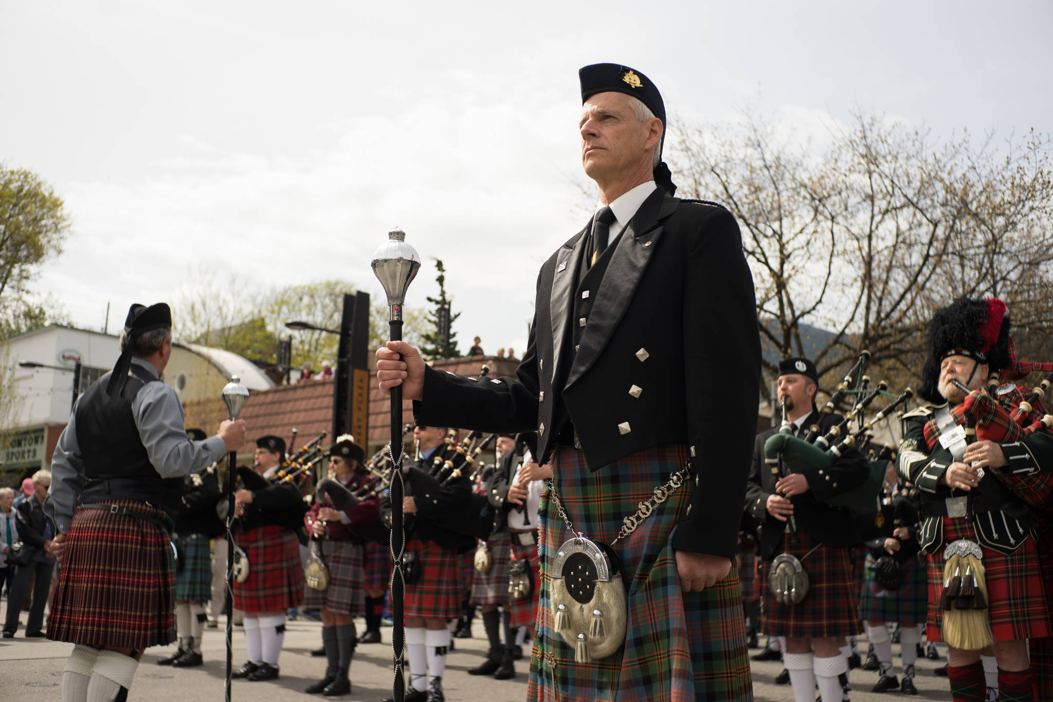 Drum Major Niel Kay photographed during the annual spring fling hosted in Nelson on Saturday. Photo: Jake Sherman