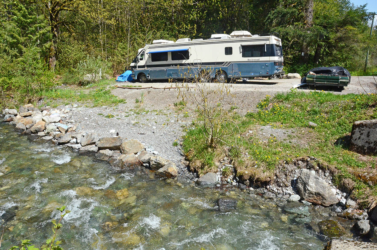 The site next to Borden Creek as it was last May when neighbours in the Chilliwack River Valley were complaining non-stop about the garbage and environmental damage caused by a homeless encampment. (Paul Henderson/ The Progress file)