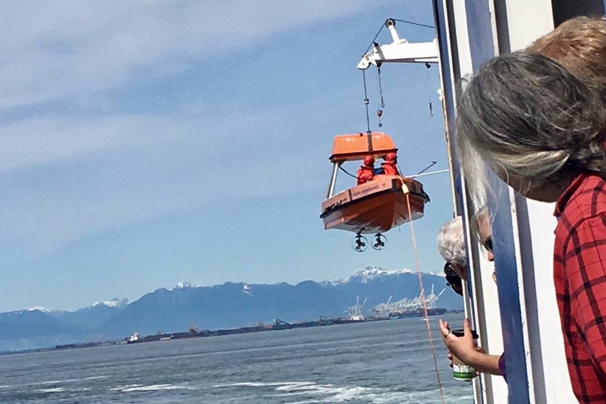 Life jacket found floating in water near Tsawwassen on May 9, 2019. (Andrew Franklin/Black Press Media)