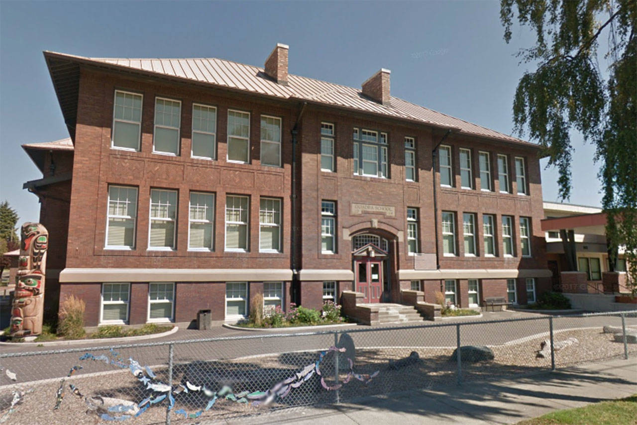 A bike lane may go right through the playground at Quadra Elementary School (Google Maps)
