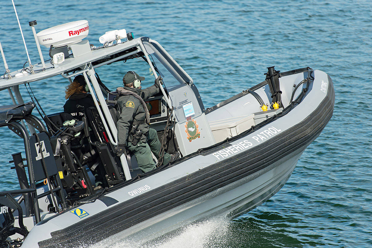 A photo provided by Fisheries and Oceans Canada (DFO) shows a patrol vessel in action. Two Campbell River-area residents were recently convicted of fisheries-related offences, according to DFO.