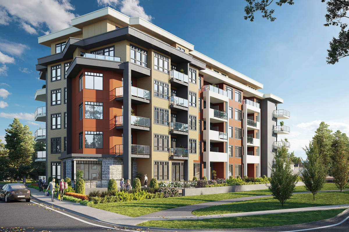 Artist rendering for a proposed six-storey 66-unit residential condominium at 6340 McRobb Ave. Documents show that Phase 2 of the proposal would include two 20-storey towers. (SALEHI ARCHITECT INC.)