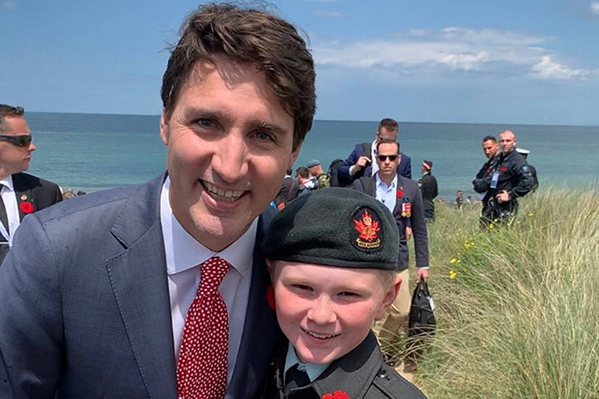 Parksville’s 13-year-old Laken Pavan met Prime Minister Justin Trudeau at the 75th anniversary of D-Day at June Beach on June 6. - Submitted photo