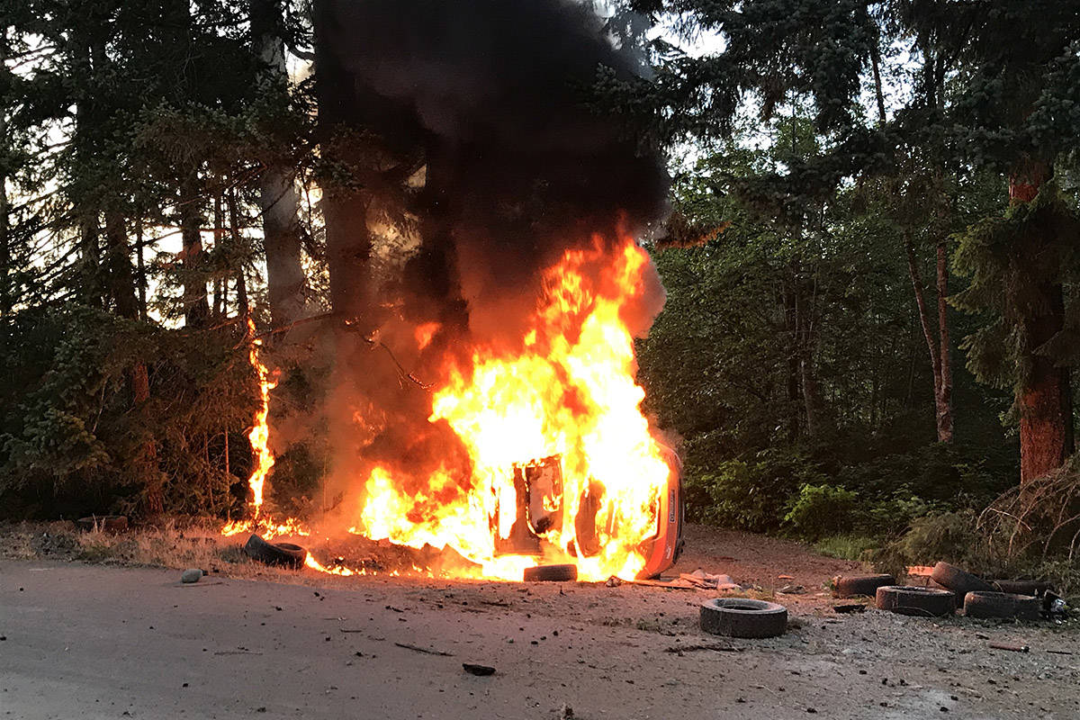 Firefighters managed to put out a fire at Saratoga Speedway following a rollover on June 16, 2019. Photo courtesy Oyster River Fire Department