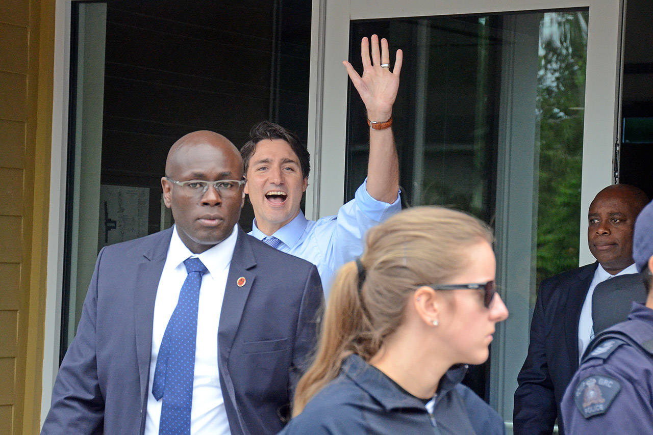 Prime Minister Justin Trudeau leaving the Trans Mountain pipeline’s Indigenous Advisory and Monitoring Committee meeting on the Cheam reserve in Chilliwack on June 5, 2018. (Paul Henderson/ The Progress file)