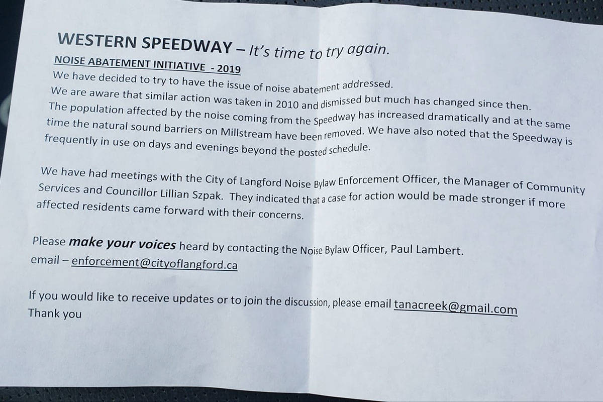 Laura-Ashley Grant found a letter about noise coming from the Western Speedway at her home. (Photo courtesy of Laura-Ashley Grant)