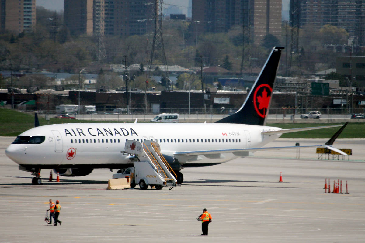 An Air Canada Boeing 737 Max 8 parked at Toronto’s Pearson International Airport in May 2018. The federal government grounded all Boeing 737 Max 8 and Max 9 aircraft indefinitely in March due to safety concerns. Air Canada is optimistic the 737 Max will be in the skies by September or October. (Nicholas Pescod/News Bulletin)