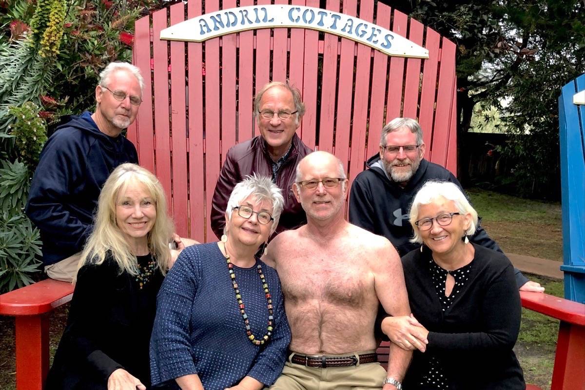 A group of Canadian and Americans are back together for a reunion in California after backpacking Europe in 1969. Sitting from left; Kathy, Merry, Lowell, Bevan. Standing from left; are Mike, Doug Bradley and Dave Tryon. - Submitted photo