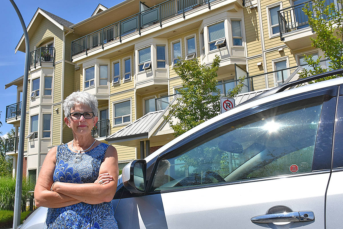 Manon Eburne said someone tags her car windows when she parks outside the Westbrooke in Pitt Meadows. (Neil Corbett/THE NEWS)